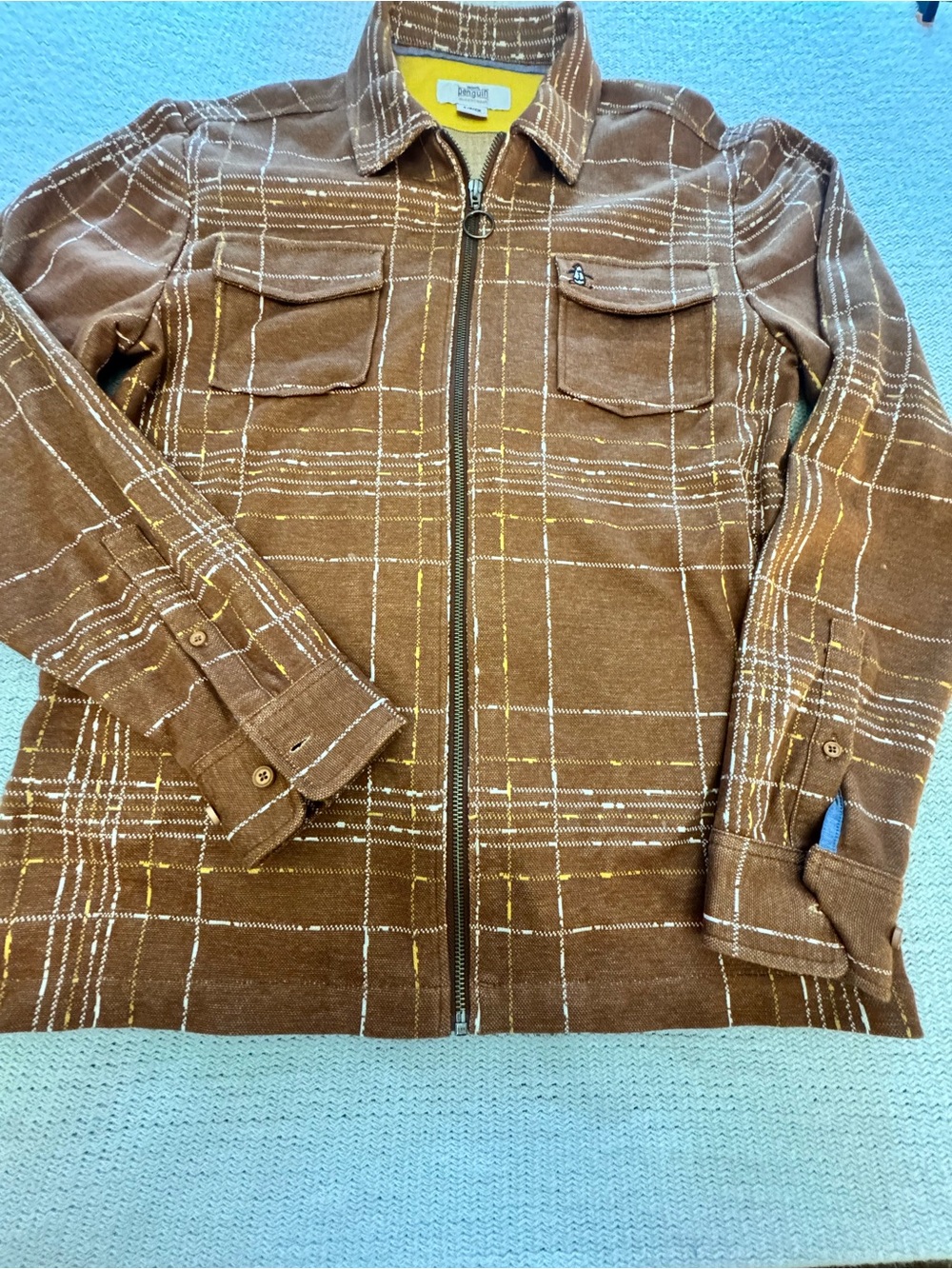 Original Penguin Brown Plaid Zip Jacket with Yellow & White Accents